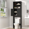 the Toilet Storage Cabinets Wood Bathroom Organizer Shelf Rack Space Saver with 2 Doors 4 Shelves Anti-Tip Device Black