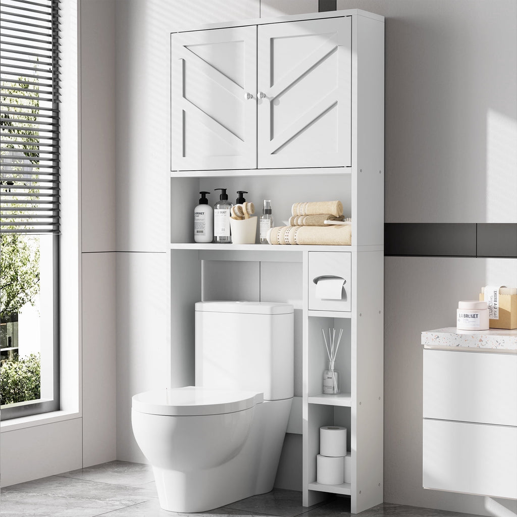 Walsunny Over the Toilet Storage Cabinet with Doors Side Storage Toilet Paper Holder Stand Space Saver Shelf Organizer Rack Freestanding for