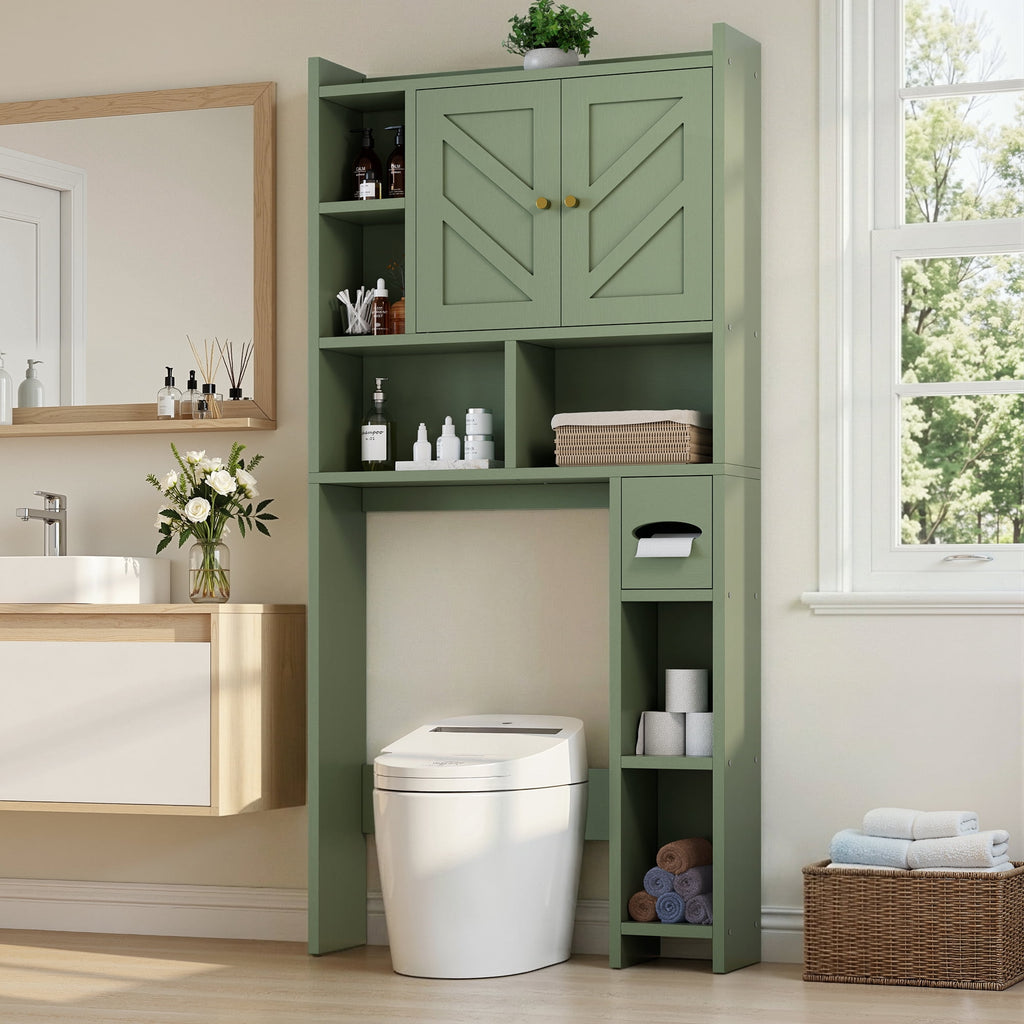 Walsunny Over the Toilet Storage Cabinets with Doors Side Shelves Toilet Paper Holder Stand Organizer Shelf Rack Space Saver above behind To