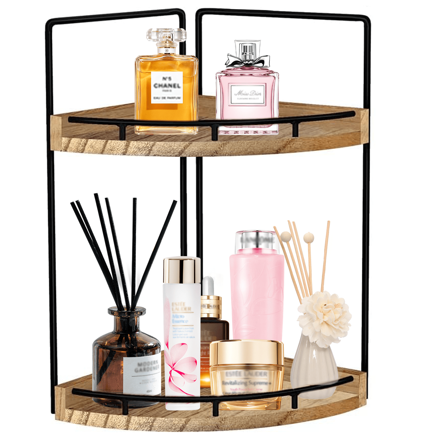 Bathroom Counter Organizer, 2-Tier Bathroom Corner Shelf Wooden Vanity Organizer, Countertop Bathroom Storage for Bat...