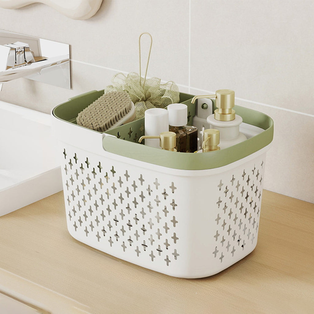 Organizer Bathroom Caddy Handheld Bath Storage Large Capacity Hollow Drain Partition Adjustable Handle College Dorm 1pc