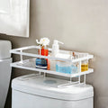 the Toilet Storage Shelf, Freestanding Bathroom Shower Caddy Organizer Behind Toilet Stand Shelves Towel Rack, White