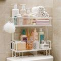 YOYTOO Over the Toilet Storage Shelf, 2 Tier Freestanding Bathroom Caddy Organizer Behind Toilet Stand Shelves Towel Rack, White