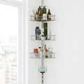 4-Shelf Stainless Steel Plastic Tension Pole Bathroom Corner Shower Caddy, Silver
