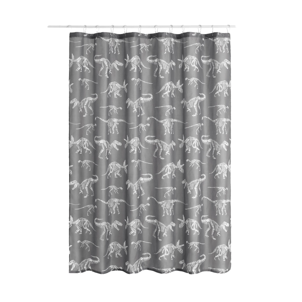 Kids Gray Dino Shower Curtain with Hooks