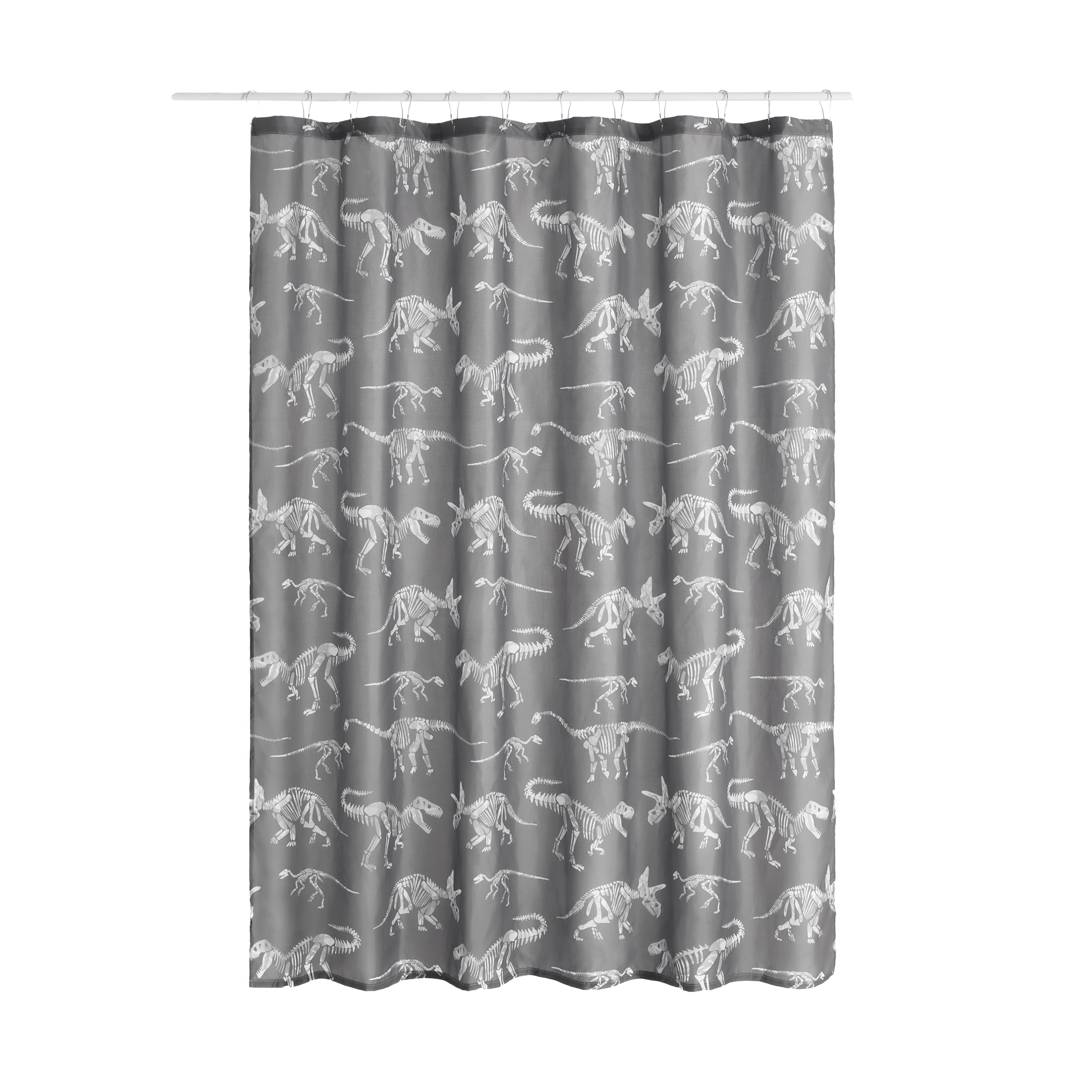 Kids Gray Dino Shower Curtain with Hooks