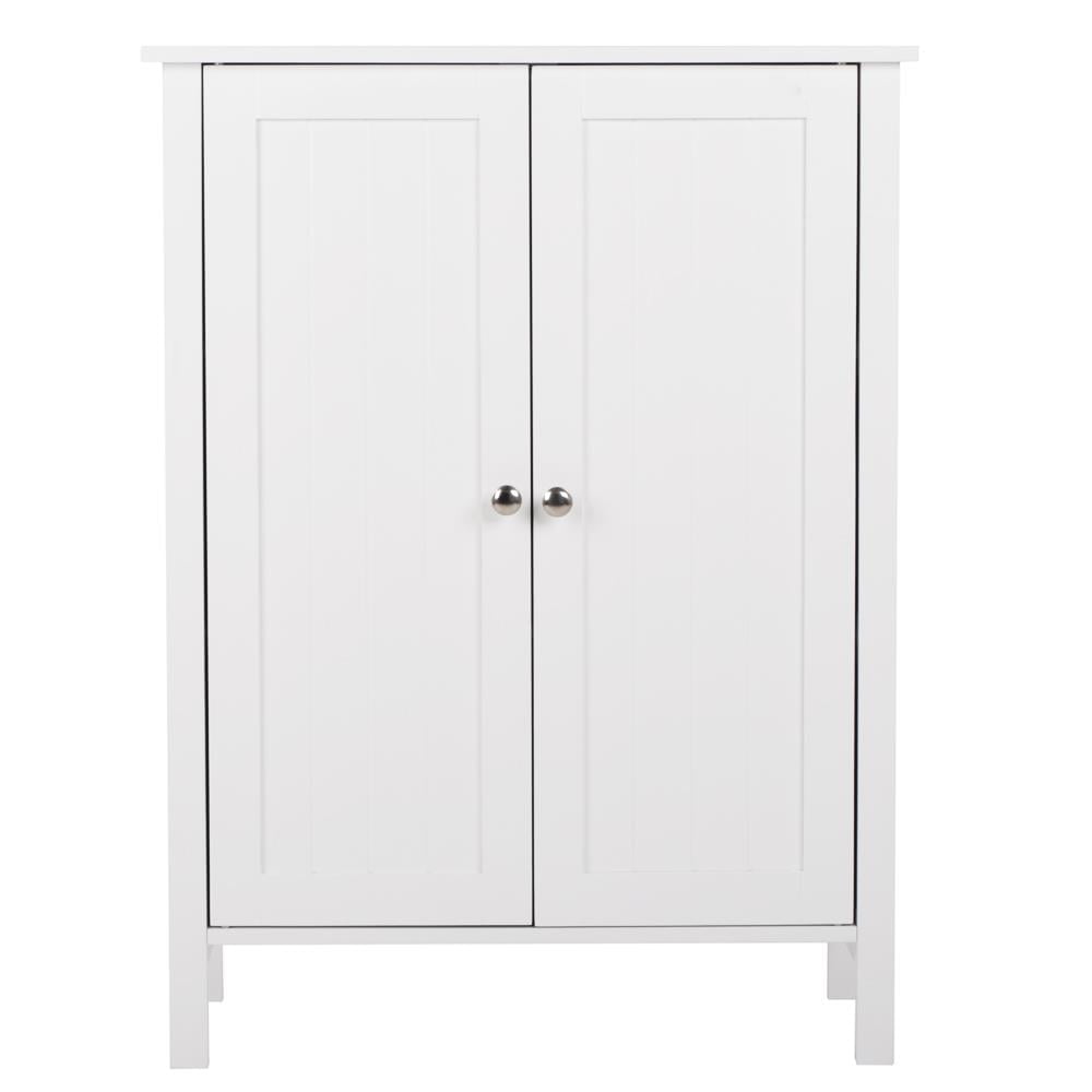 ZENY White Wooden 2 Door Bathroom Cabinet Storage with 3 Shelves Free Standing