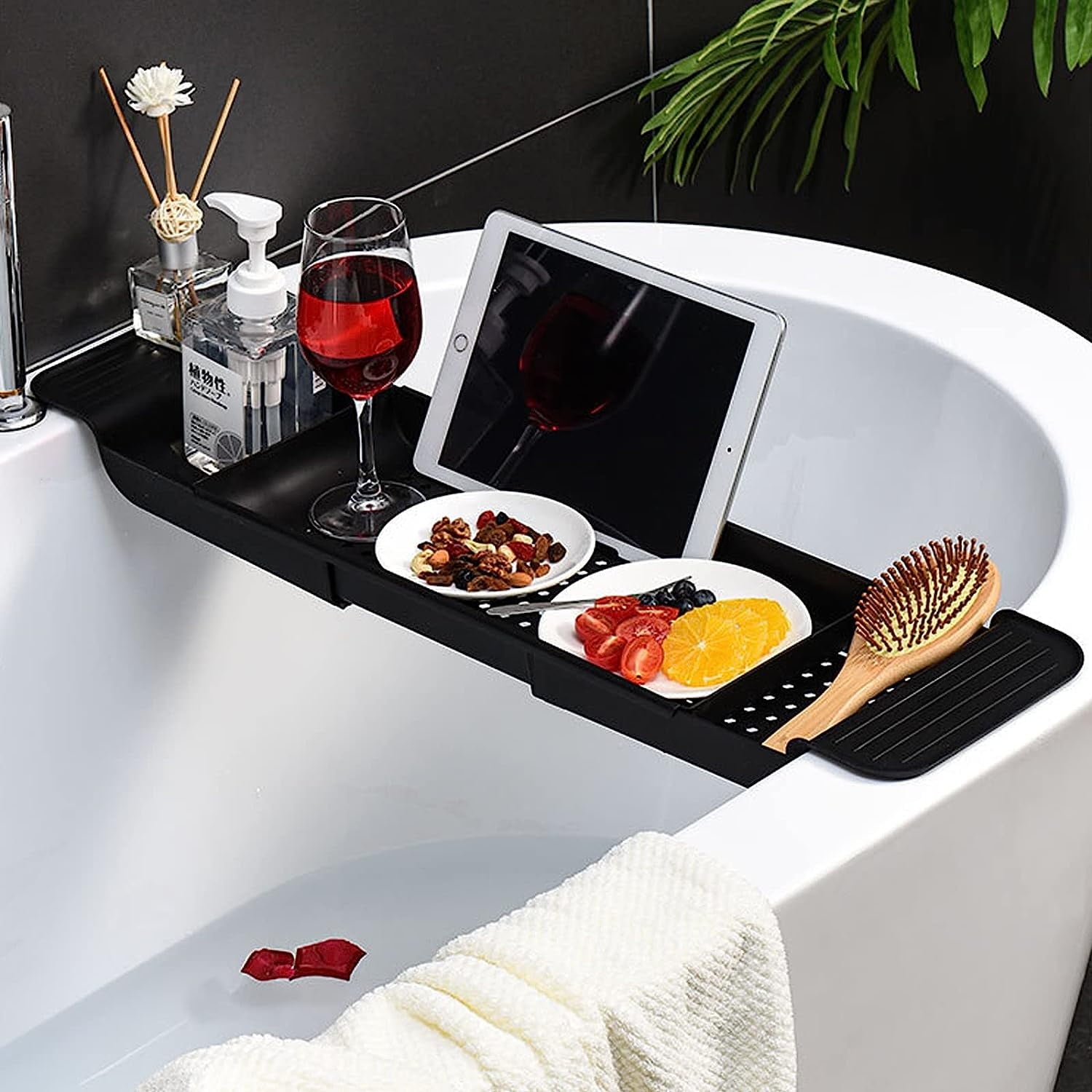 Bath Shelf Caddy Tray Multifunctional Bathtub Organizer, Black