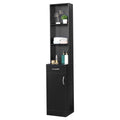 Station Makeup Hair Salon Cabinet, Freestanding Bathroom Tall Cabinet with 5 Shelves & Drawer, Black