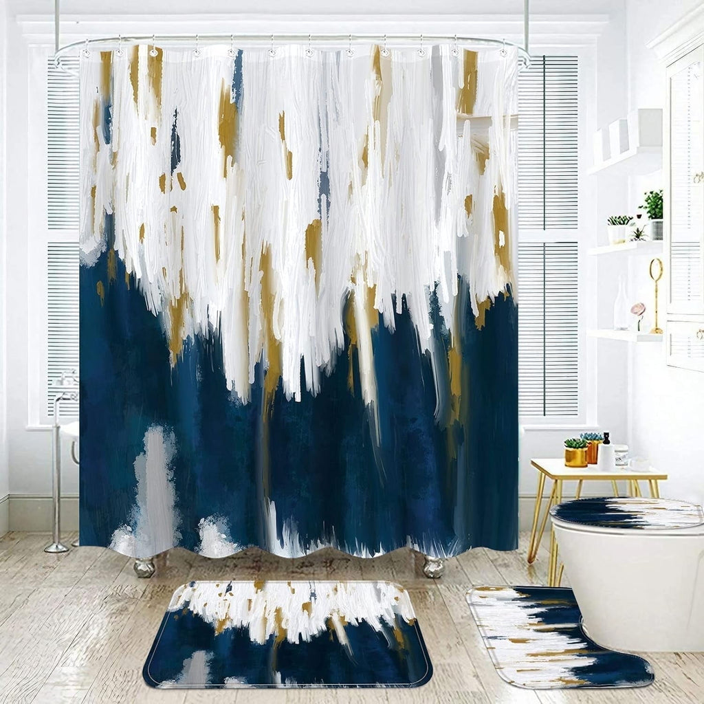 Zrodlmo Abstract Blue Ombre Fabric Shower Curtain and Rug Sets, 16pc Modern Bathroom Curtain Sets, 72" x 72", Blue