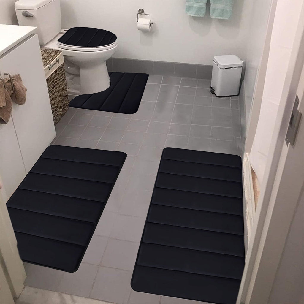4 Piece Bathroom Rugs Bath Mat Set, Memory Foam Bath Mats for Bathroom, Bathroom Rug Set - Dries Quickly, Non-Slip,Th...
