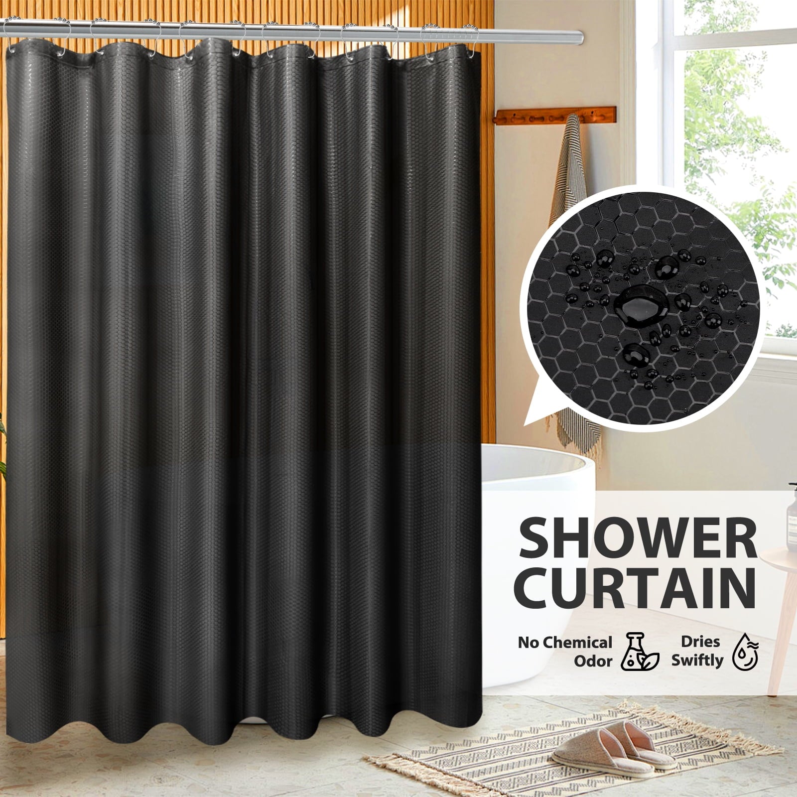 19 Pcs Black Bathroom Accessories Sets with Shower Curtain, Specially Designed for Small Spaces - Image 3