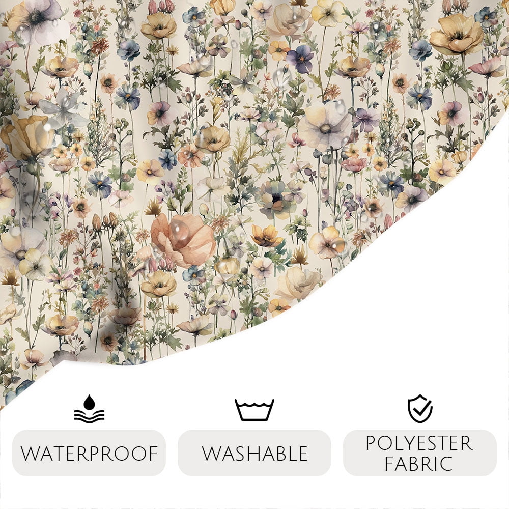 Curtain for Bathroom,Rustic Boho Wildflower and Beige Botanical Fabric 4 Pcs Curtain with Hooks,Spring Country Theme ... - Image 6