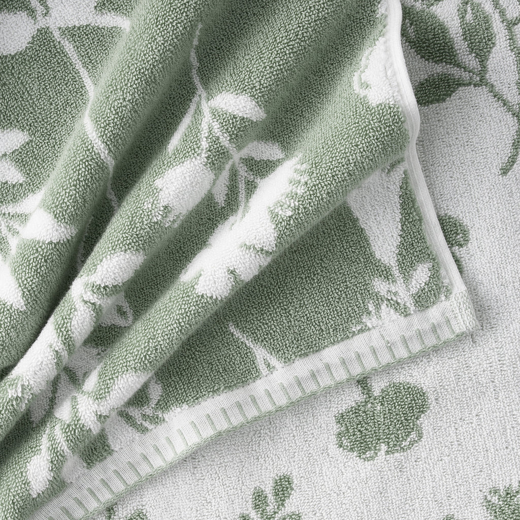 4-Piece Floral Bath Towel Set, 100% Cotton, Sage Green - Image 3