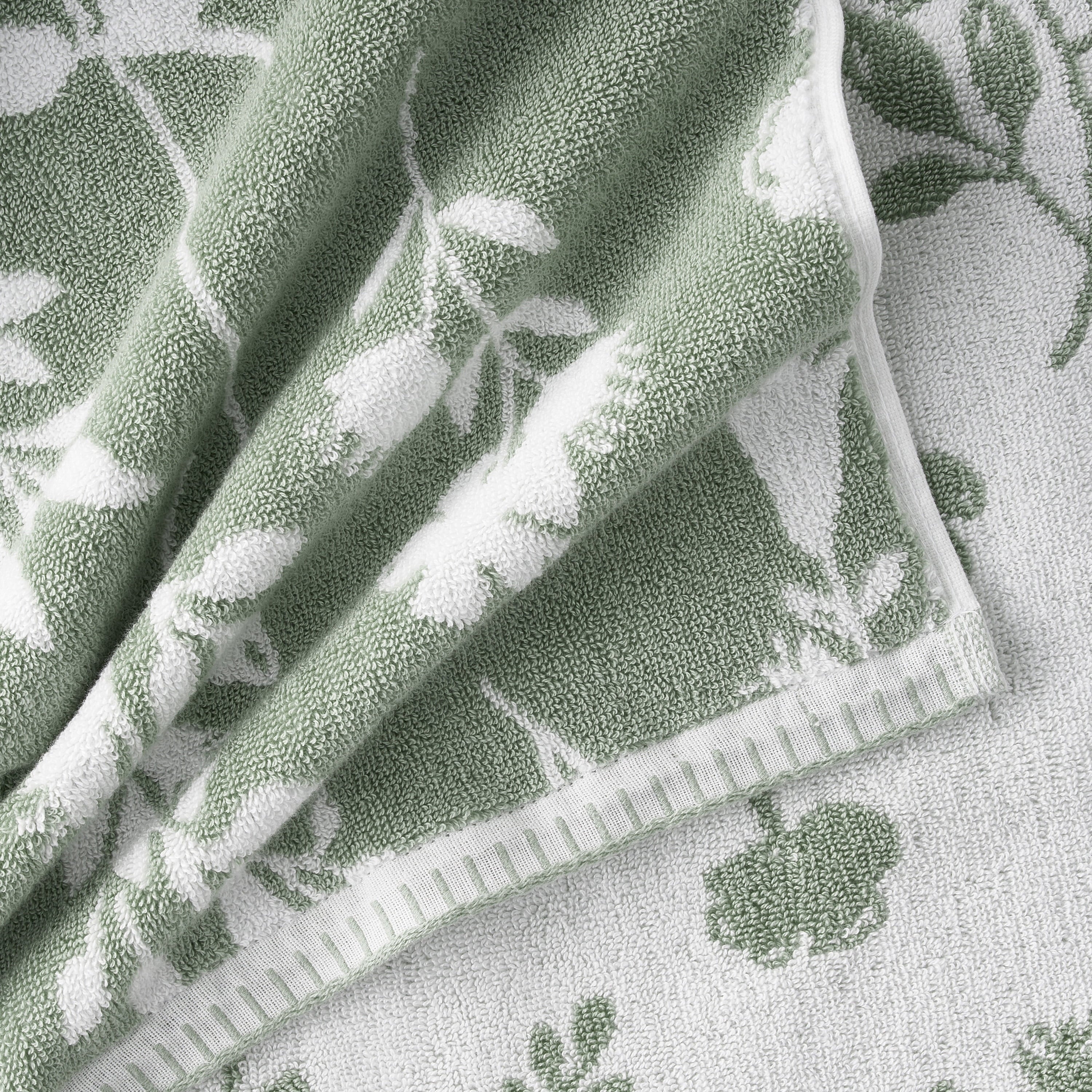4-Piece Floral Bath Towel Set, 100% Cotton, Sage Green - Image 3