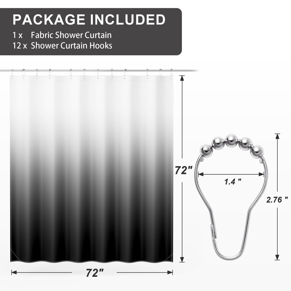 AmazerBath Shower Curtain, Gradual Black Fabric Shower Curtain Set with 12 Shower Curtain Hooks, Farmhouse Cloth Black and White Shower Curt - Image 3