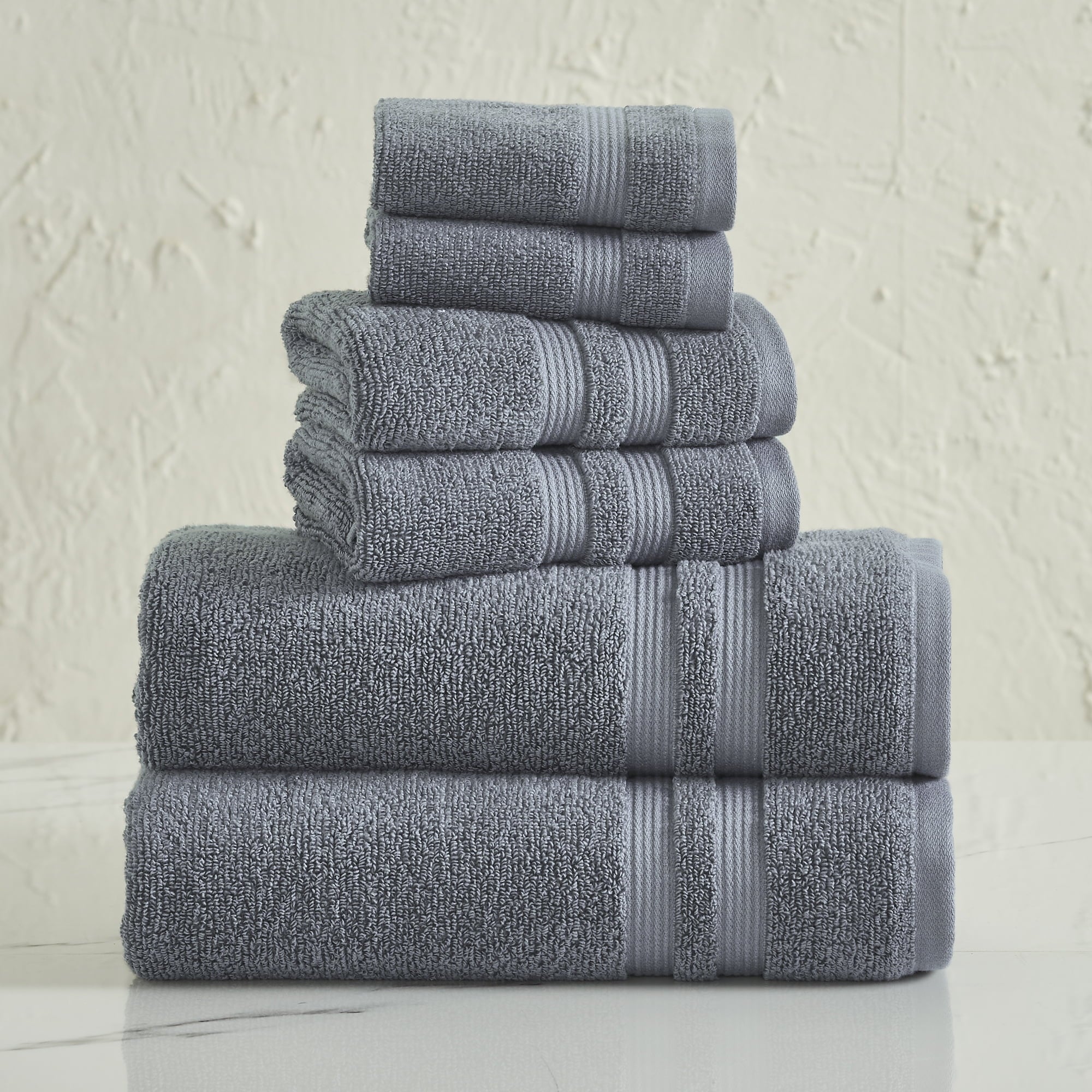 Mainstays 6-Piece Performance Bath Towel Set, Super Soft Quick Dry, Solid Grey - Image 2