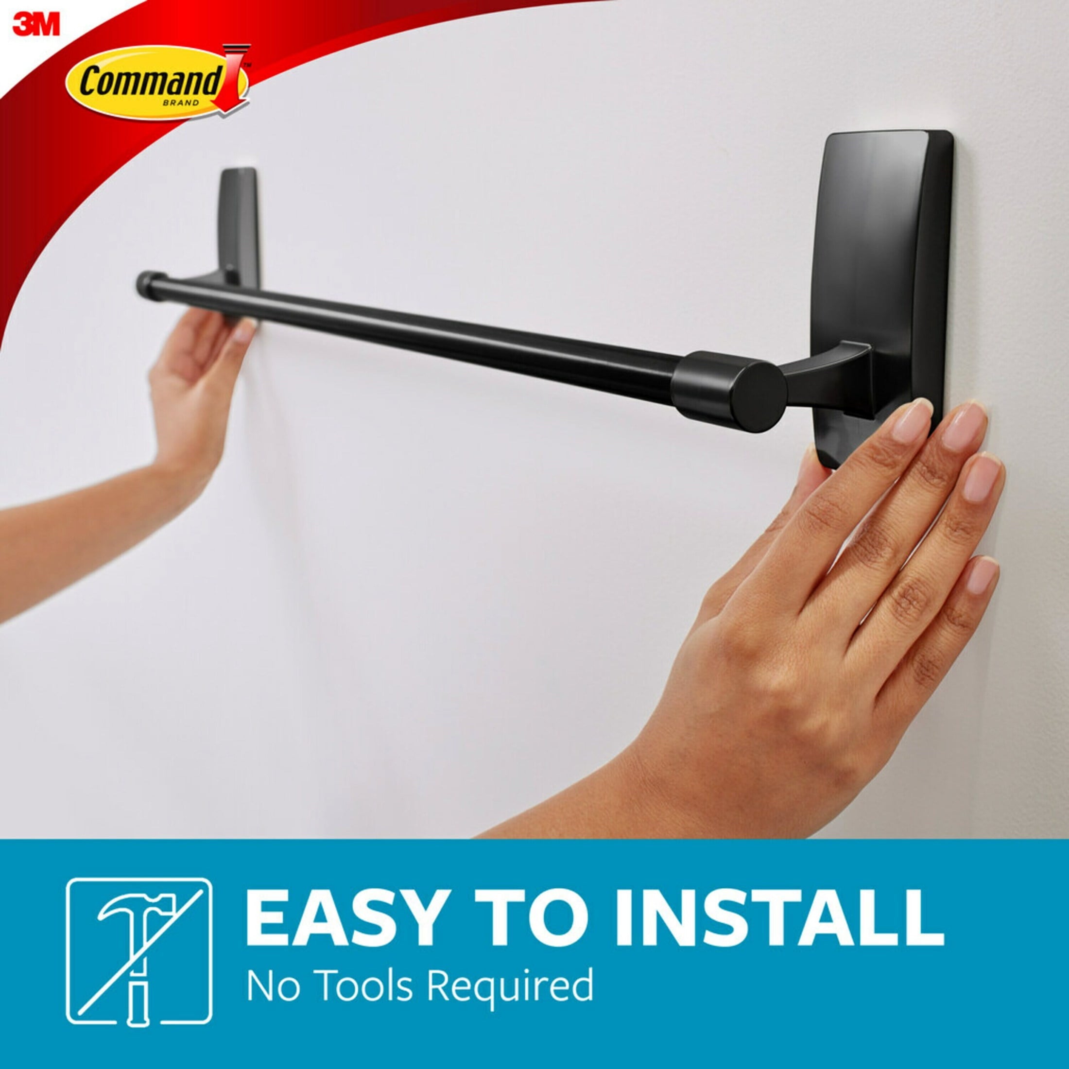 Black Towel Bar, Holds 10 lbs, 2 Large Strips - Image 3