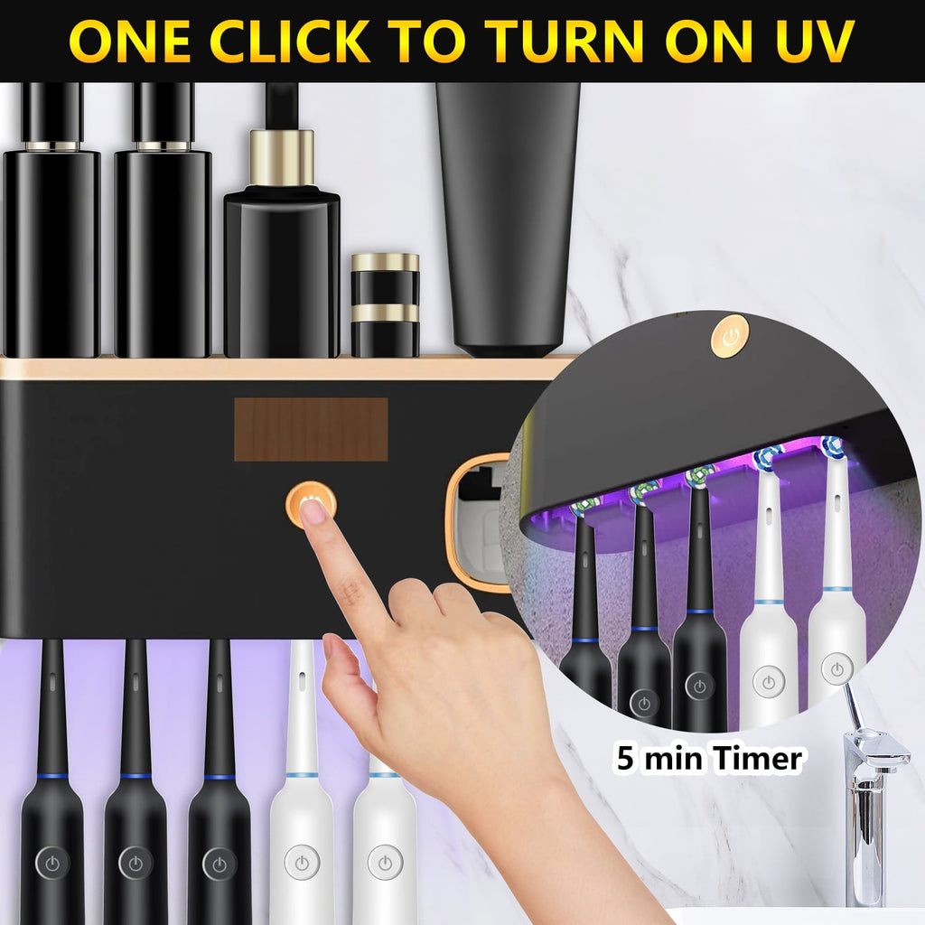 Toothbrush Holder with Toothpaste Dispenser - 5 Brush Slots, No Drill Installation, Solar/USB Charging, UV Sterilizer... - Image 5