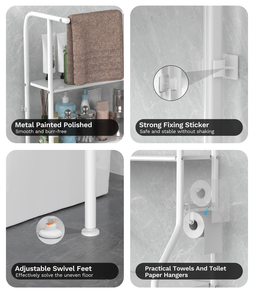 Riousery Over the Toilet Storage Rack, 3 Tier Bathroom Shelf with Hanging Rod, Freestanding Space Saver, White - Image 5