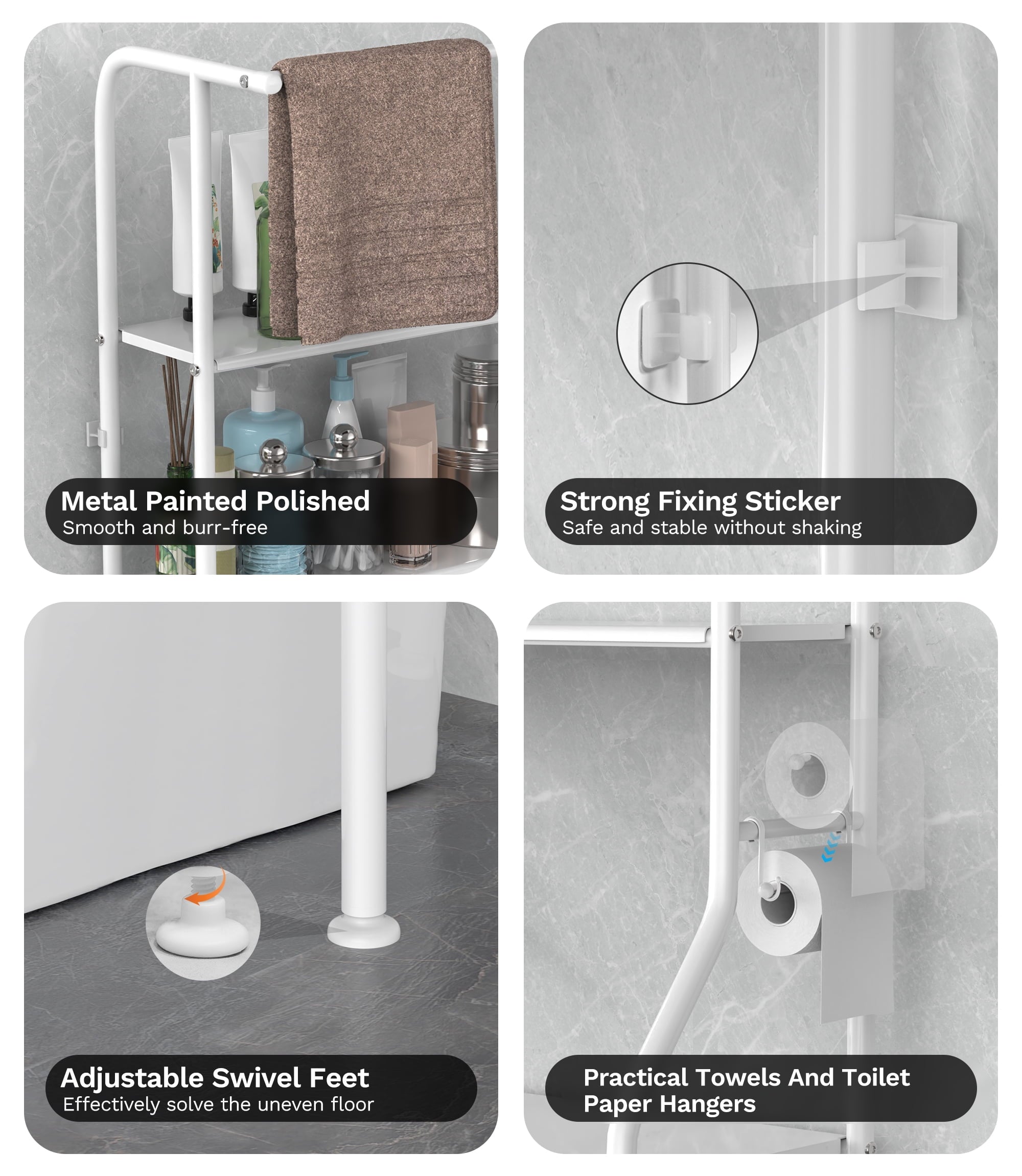 Riousery Over the Toilet Storage Rack, 3 Tier Bathroom Shelf with Hanging Rod, Freestanding Space Saver, White - Image 5