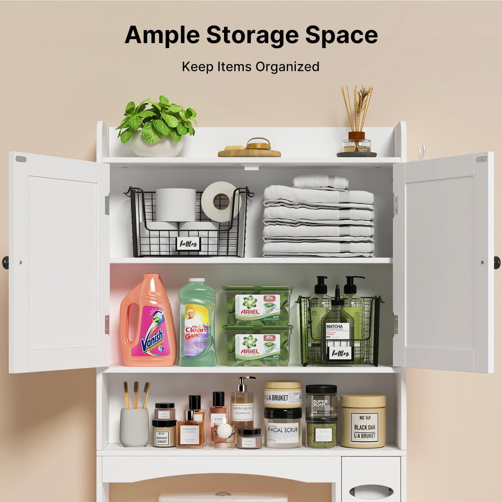 Noelse  Over the Toilet Storage Cabinet, Over Toilet Bathroom Organizer with 2 Doors, Adjustable Shelves, Toilet Paper Holder, 2 Side Hooks, - Image 2