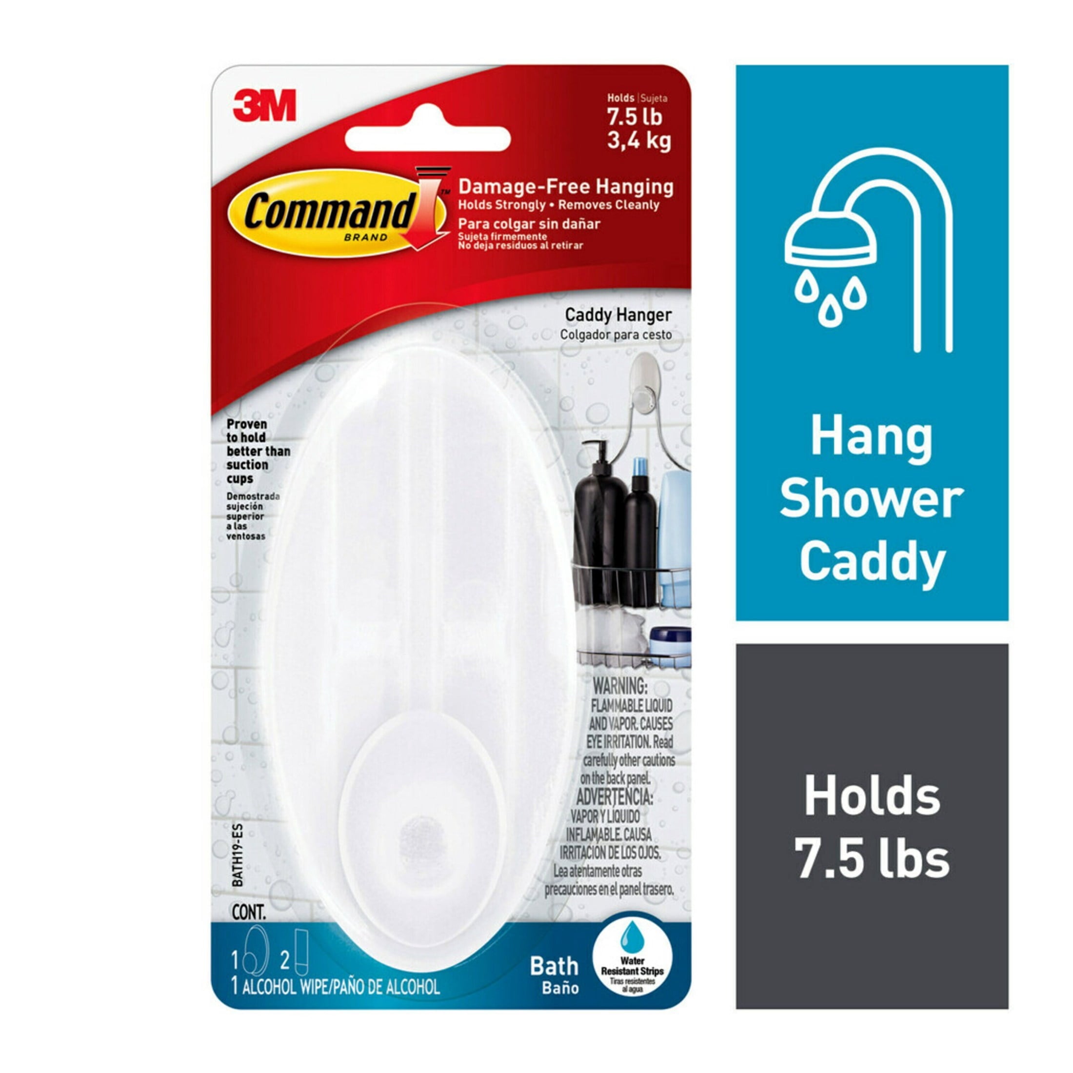 Command BATH19-ES Bath Caddy Hanger, 7.5 lb, Plastic - Image 2