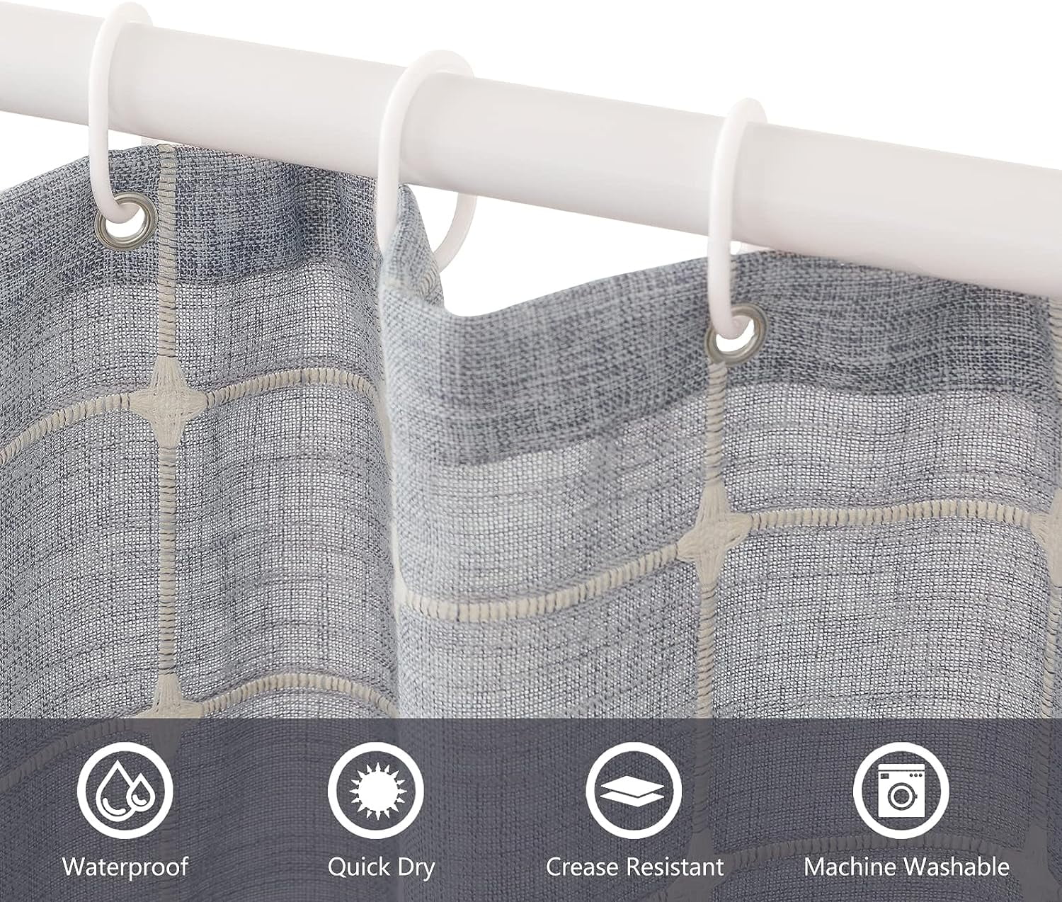 Shower Curtain, Linen Rustic Shower Curtain with Tassel, Water Repellent Modern Bohemian Bathroom Shower Curtains Set... - Image 5