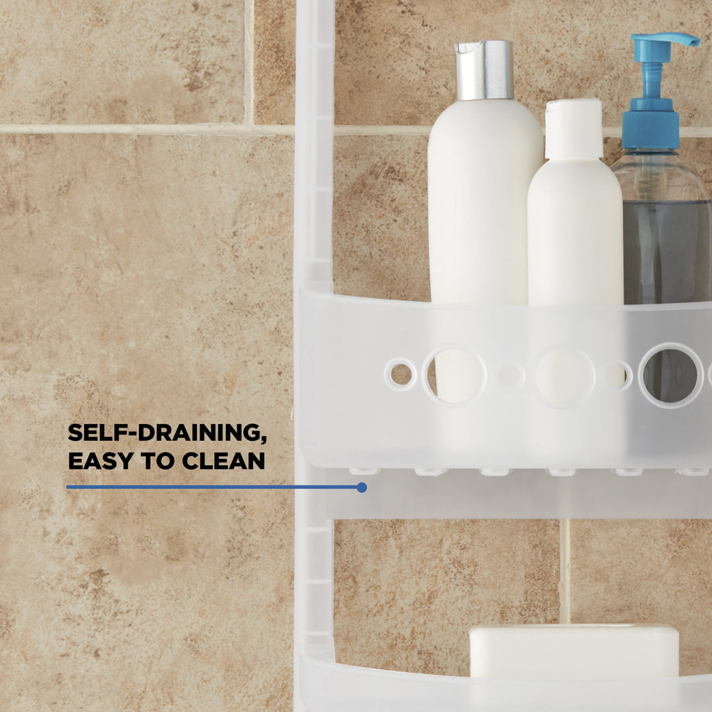 Mainstays Large Over the Shower Caddy with Shelves and Deep Basket, Heavy Duty Plastic, Frosty Finish - Image 5