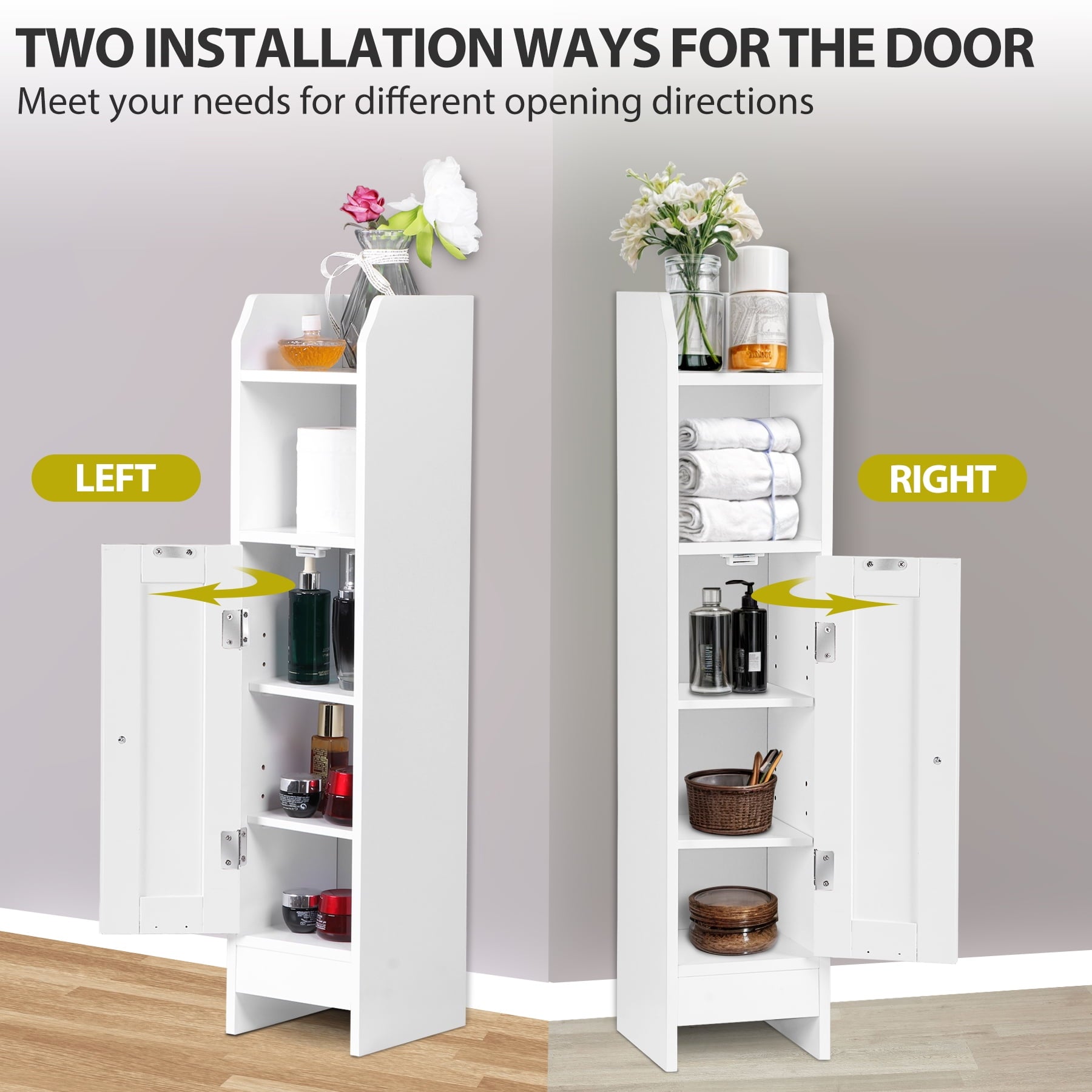 Bathroom Cabinet Slim Storage Cabinet with Adjustable Shelves Freestanding Floor Cabinet White - Image 4