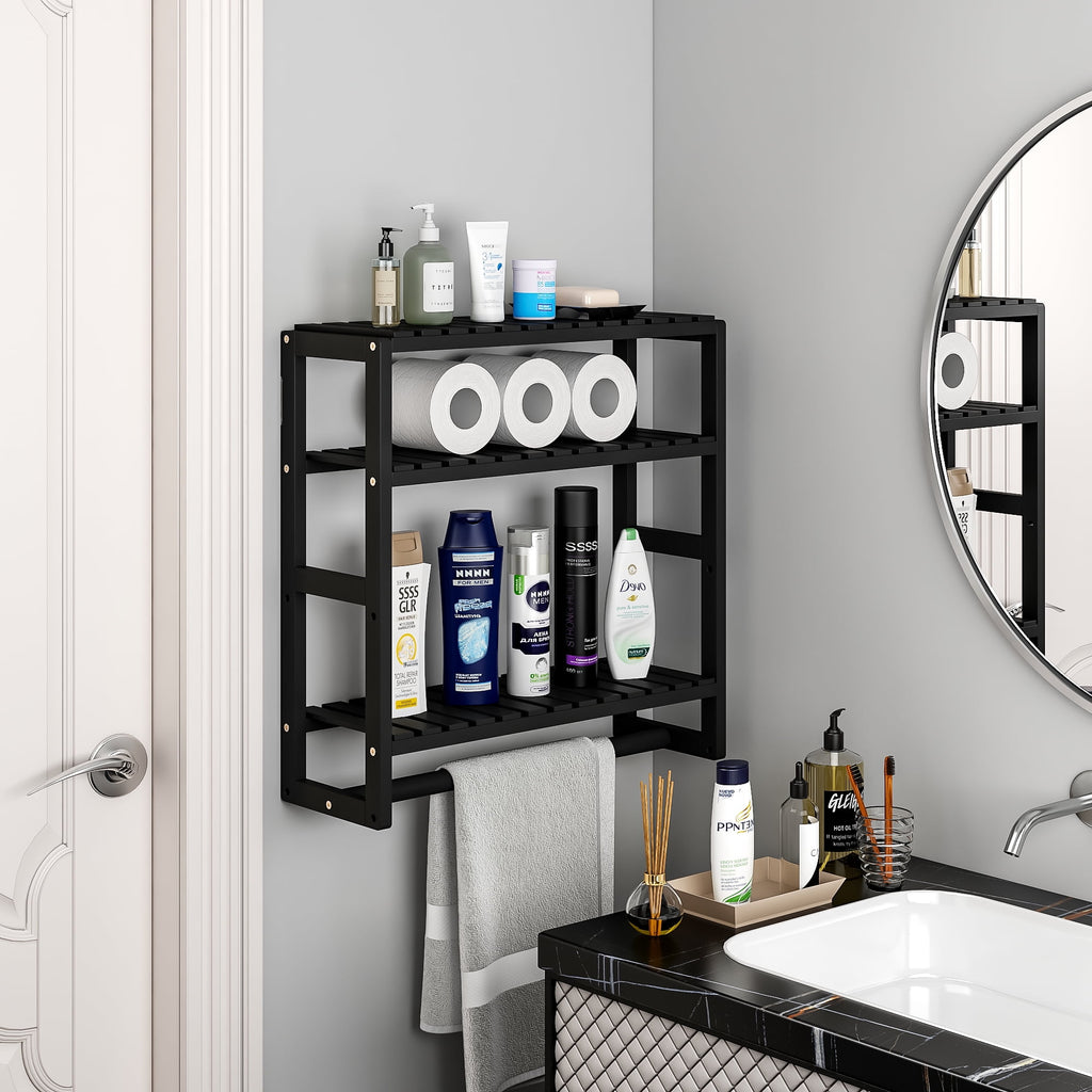 Bamworld Over the Toilet Storage Rack, 3 Tier Bathroom Organizer Shelf Over Toilet, Freestanding Space Saver Toilet Stands Floating Shelves - Image 4