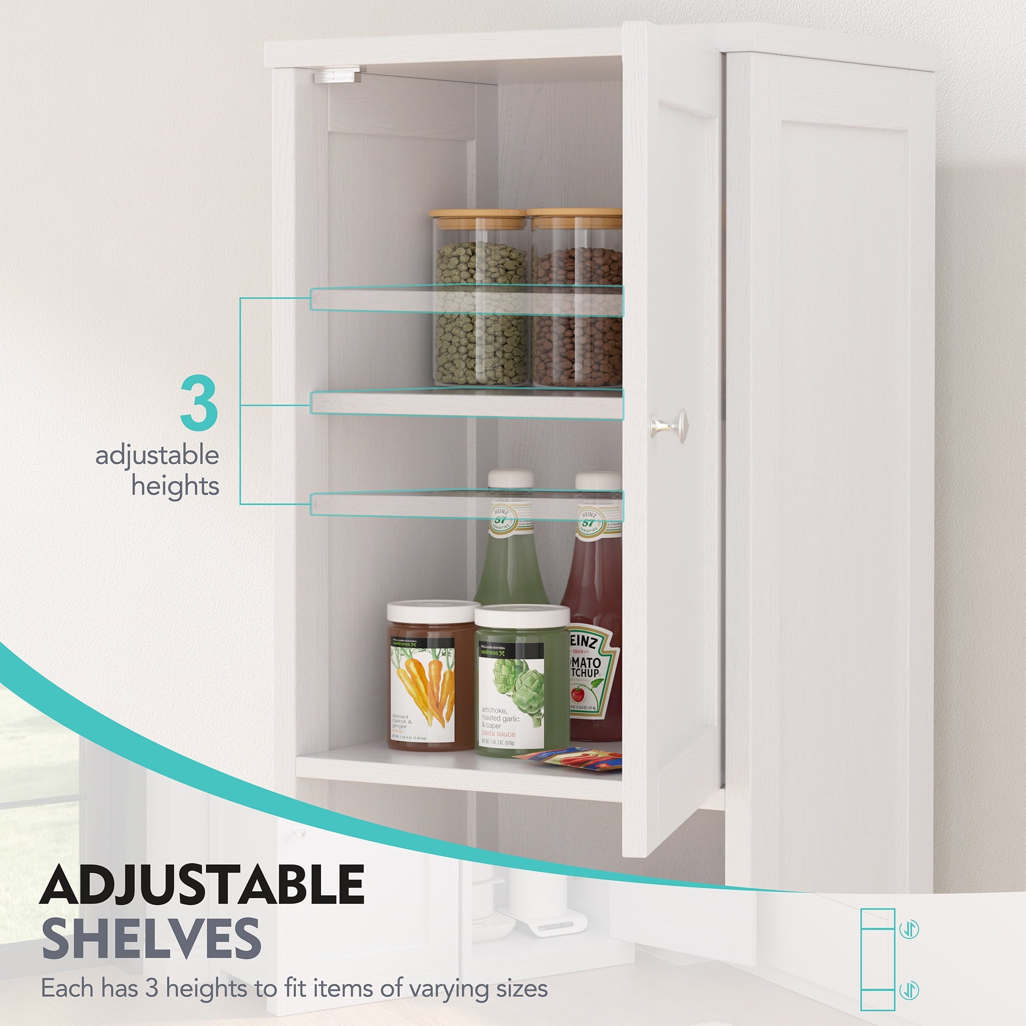 Walsunny Bathroom Storage Cabinet 64" Tall Narrow Wooden Bath Cabinet with Doors Shelves Drawer White - Image 4