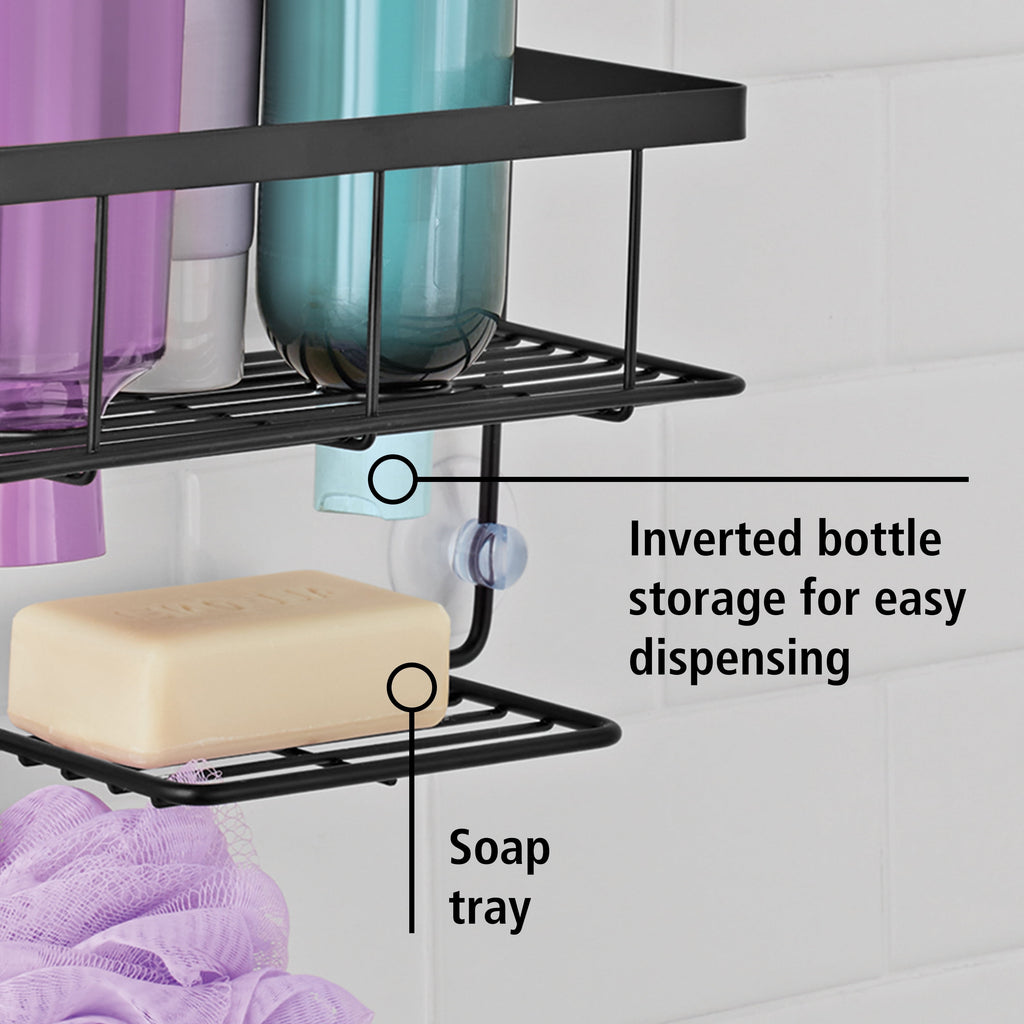 Premium Matte Black Hanging Shower Caddy with 2 Shelves and Soap Tray - Image 6