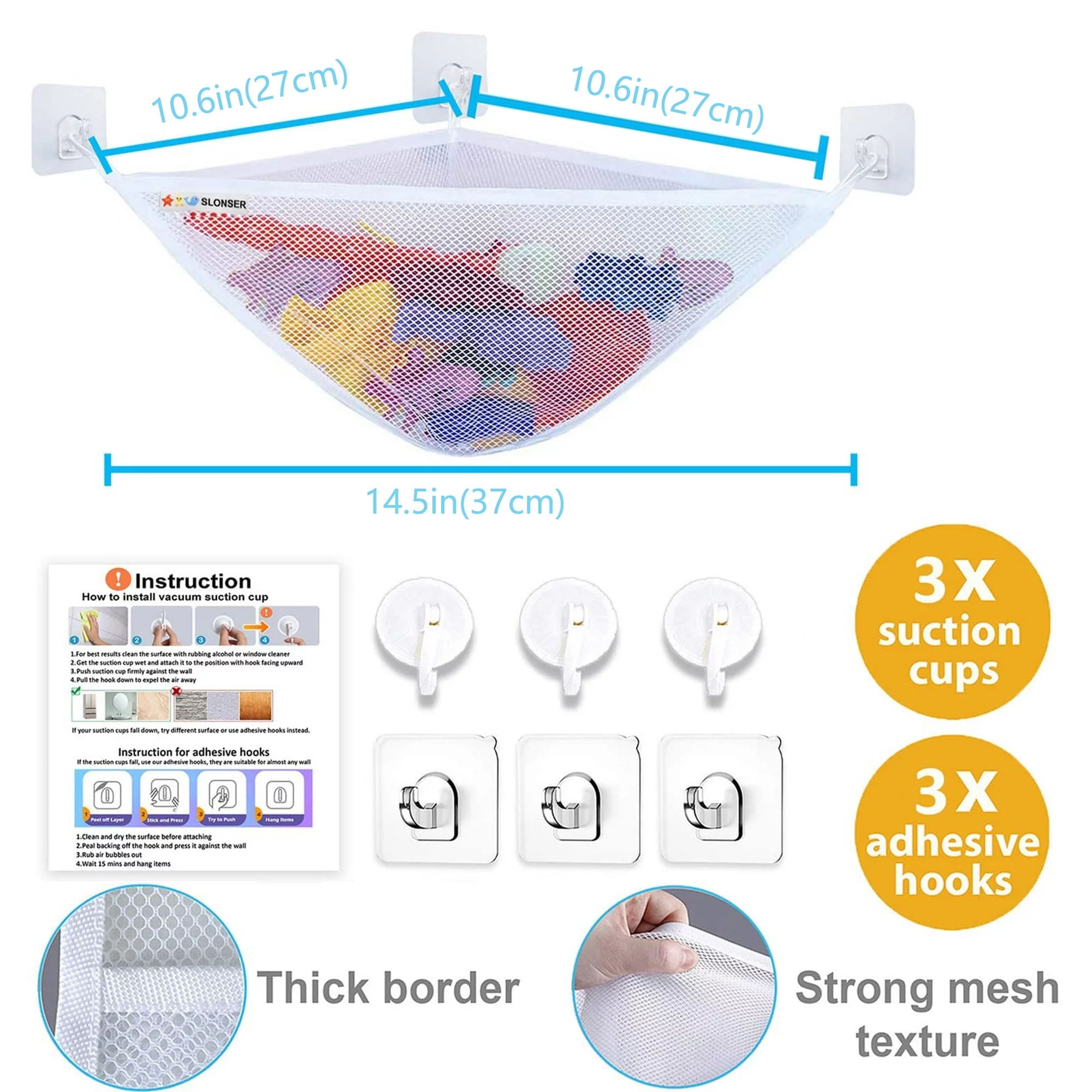 Bath Toy Storage for Tub, Corner Bathtub Toy Holder Organizer by Sherry, Large Bath Net for Tub Toys, Baby Bathroom Shower Caddy Hanging Bas - Image 4