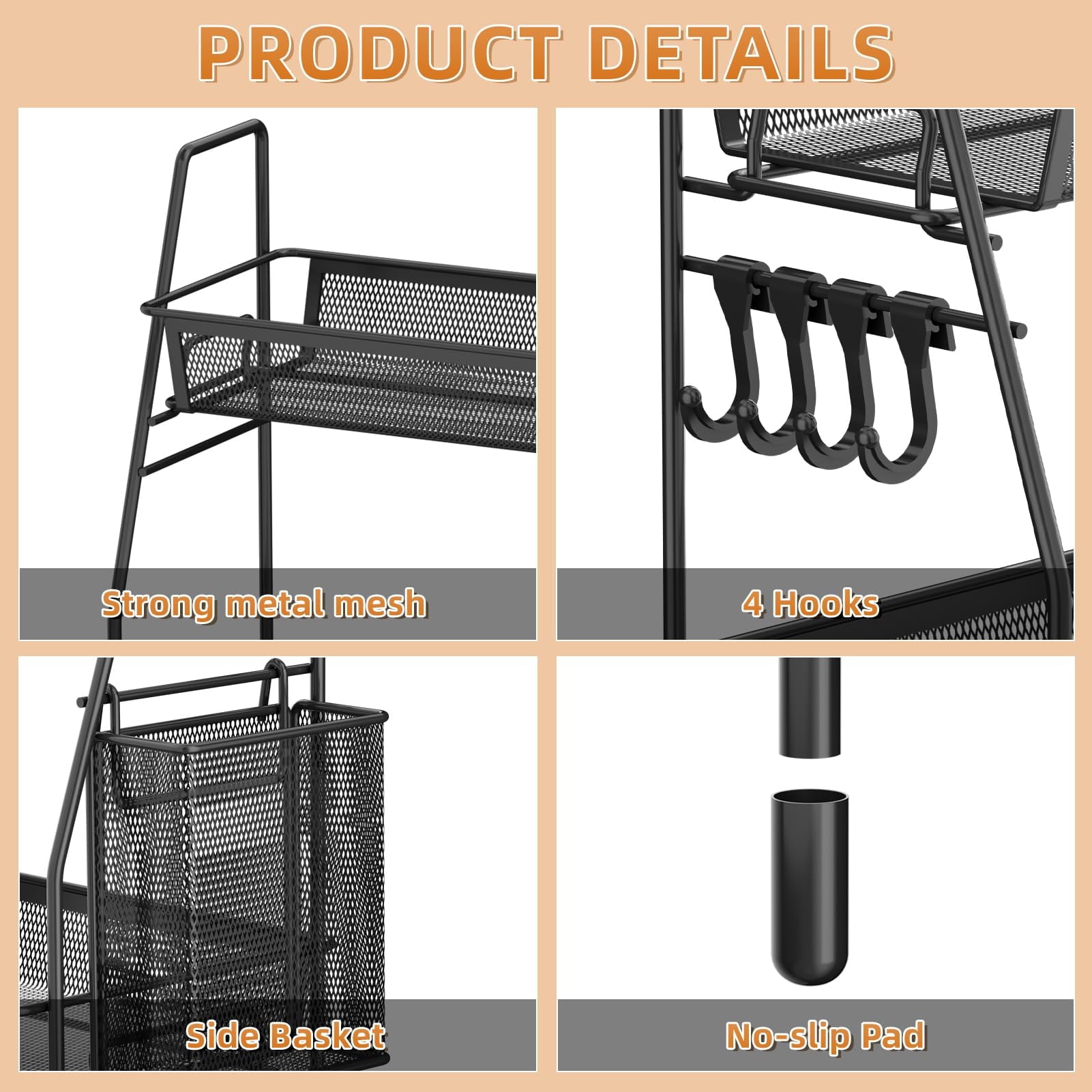 2-Tier Bathroom Organizer Countertop, Metal Wire Mesh Bathroom Counter Organizer Storage with Basket Hooks - Image 5