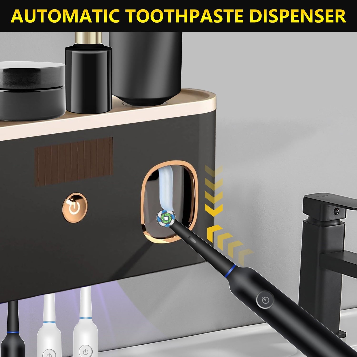 Toothbrush Holder with Toothpaste Dispenser - 5 Brush Slots, No Drill Installation, Solar/USB Charging, UV Sterilizer... - Image 6