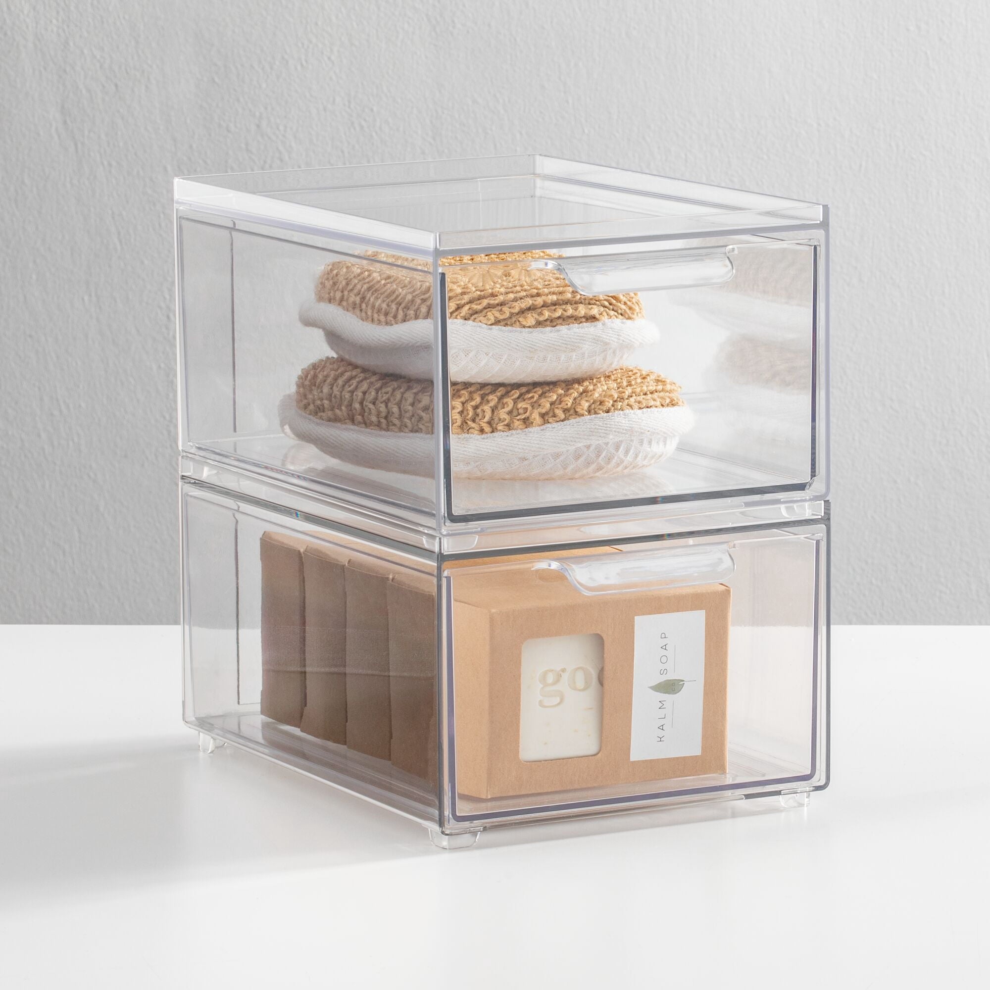 Plastic Stackable Bathroom Storage Organizer with Drawer, 8 Pack, Clear - Image 3
