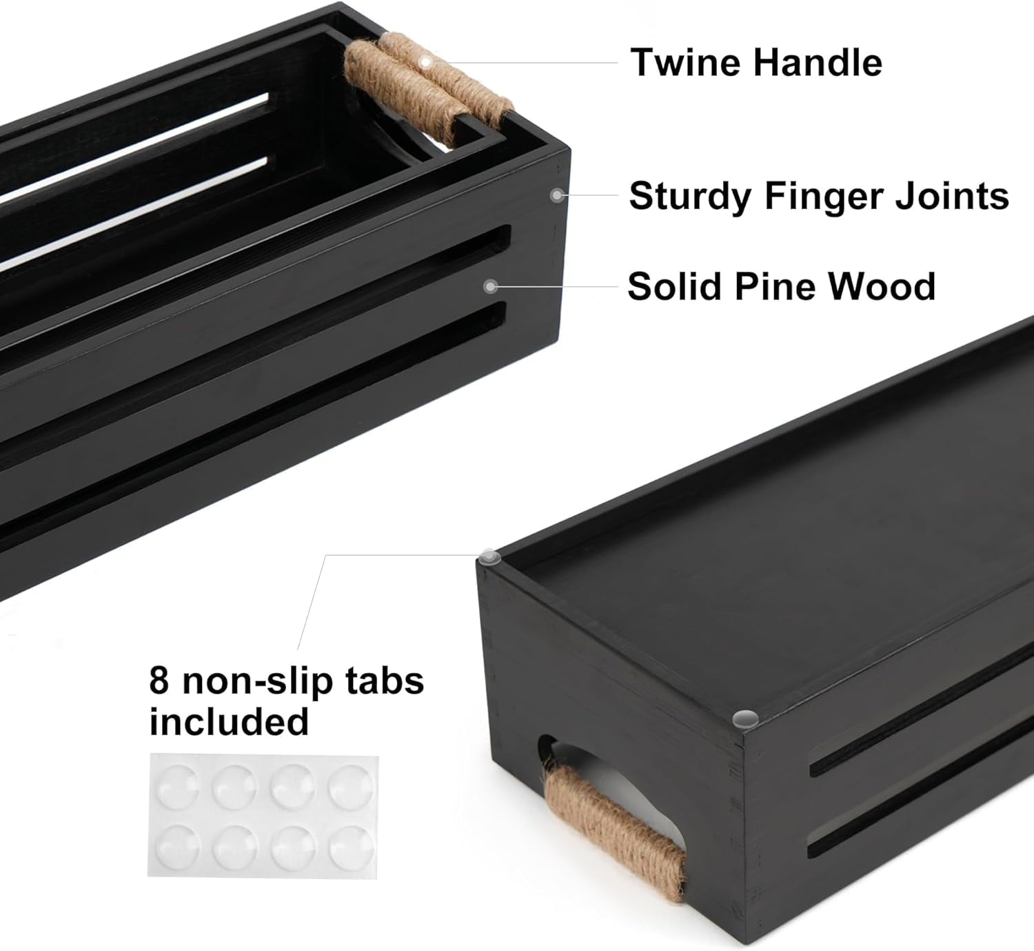 Bathroom Decor Box, 2 Pack Toilet Tank Topper Basket, Wooden Bathroom Basket, Back of Toilet Storage Basket, Black Fa... - Image 5