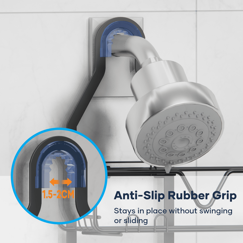 Hanging Over Head, Fits 1" Standard Pipe, Left/Right Adjustable Shelves, Large Storage for Shampoo & Soap Holder, No-... - Image 4