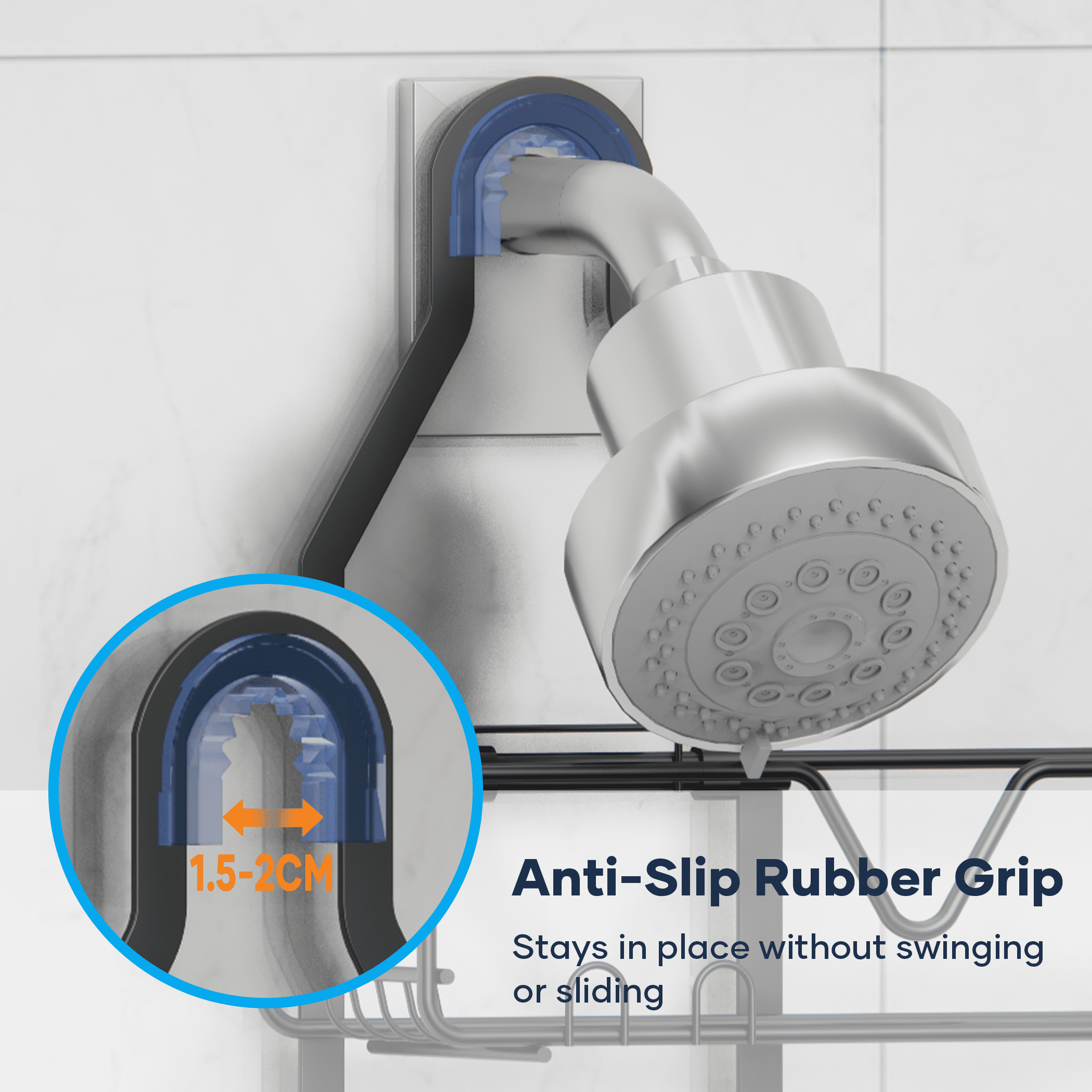 Hanging Over Head, Fits 1" Standard Pipe, Left/Right Adjustable Shelves, Large Storage for Shampoo & Soap Holder, No-... - Image 4
