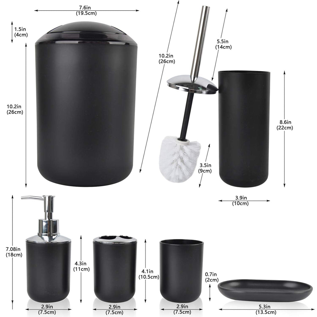 6 Plastic Bathroom Linen & Accessory Set, Black - Image 3