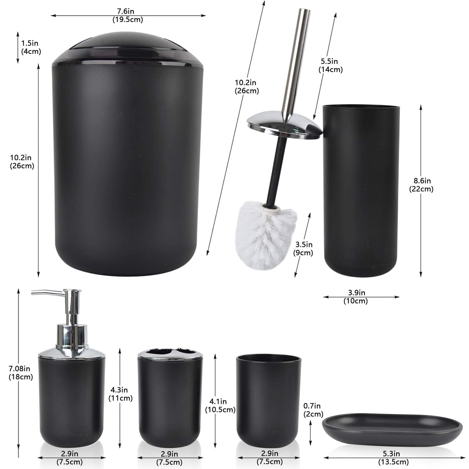 6 Plastic Bathroom Linen & Accessory Set, Black - Image 3