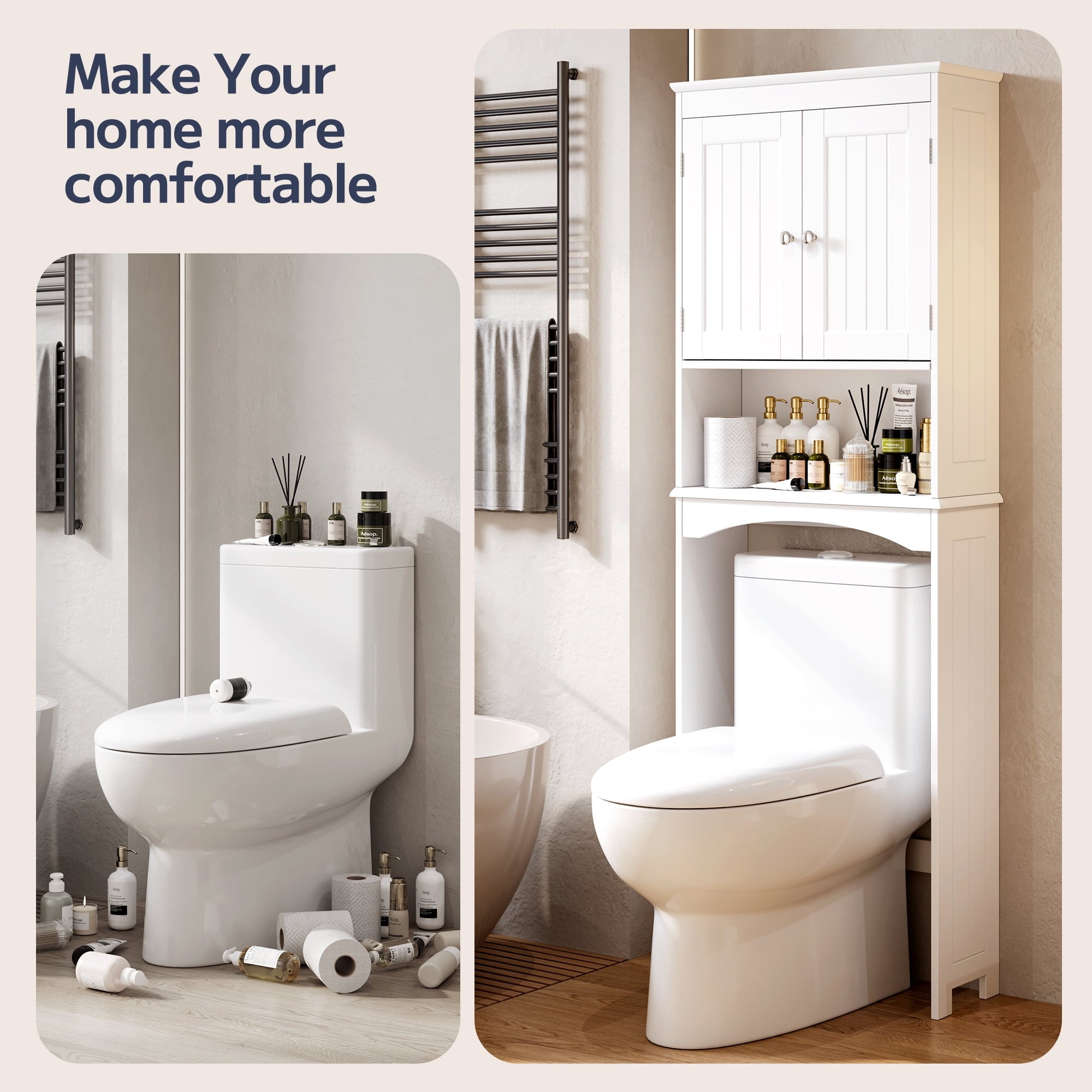 the Toilet Storage Cabinet, Bathroom Space Saver Organizer above Toilet with Adjustable Shelf & 2 Doors, White - Image 2
