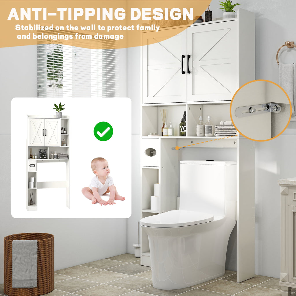 OMOCCUIT Over The Toilet Storage Cabinet with Toilet Paper Holder Stand, Farmhouse Storage Cabinet Over Toilet with Barn Door, Home Space-Sa - Image 2