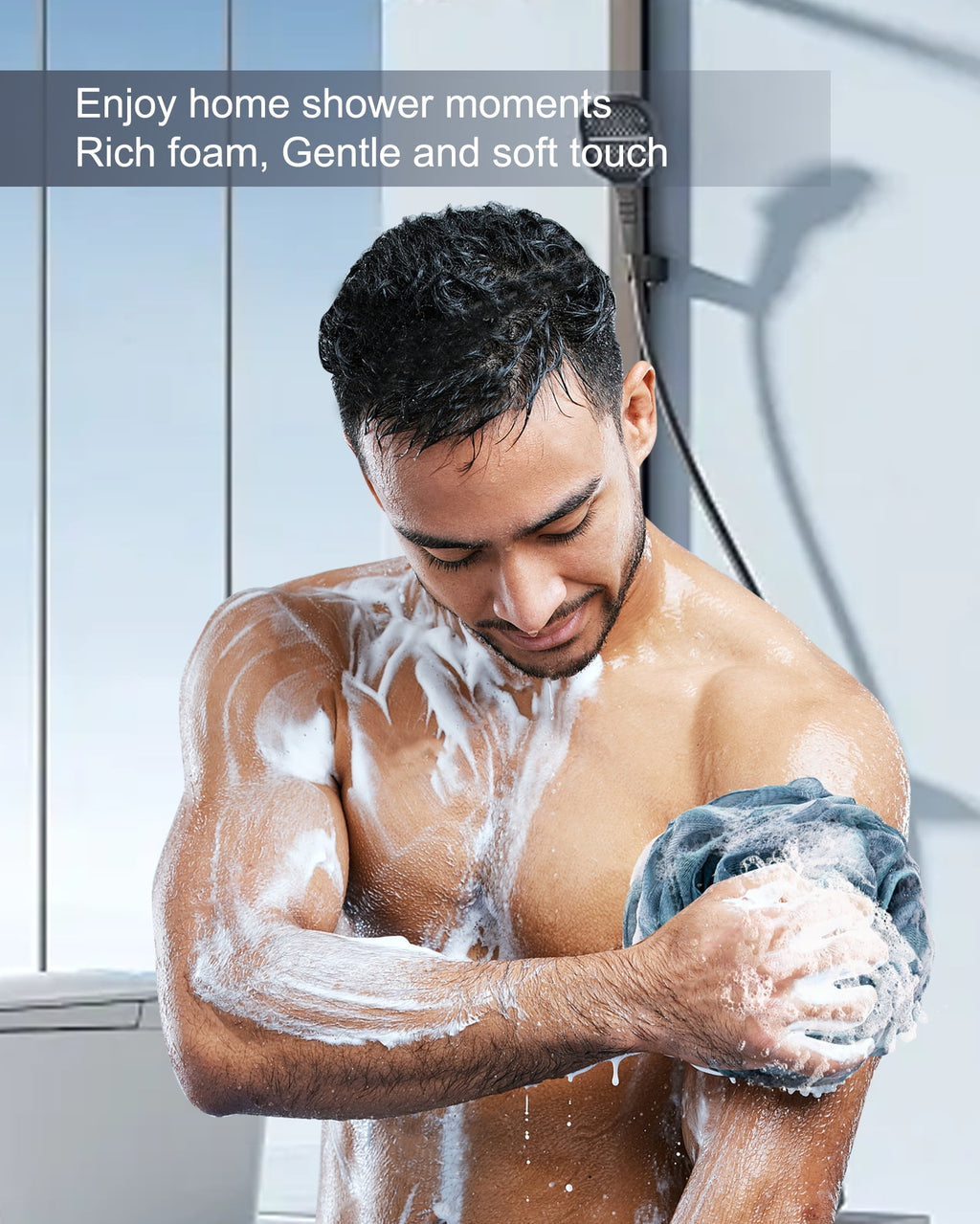 Large 100g 4 Pack, Bath Soft Mesh Shower for Men, Body Scrub, Shower Pouf Bath Accessories, for Body Wash, Soap (Blue) - Image 2