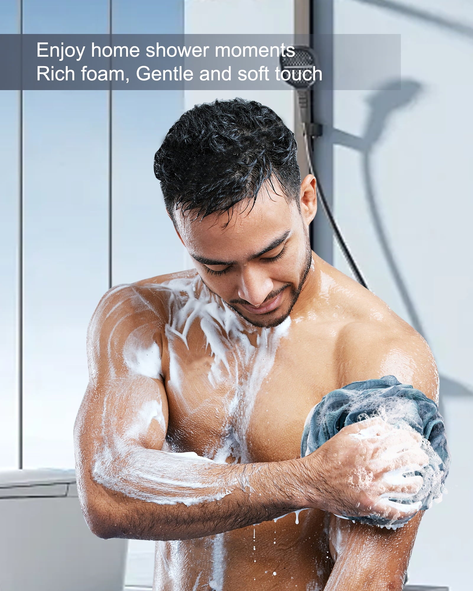 Large 100g 4 Pack, Bath Soft Mesh Shower for Men, Body Scrub, Shower Pouf Bath Accessories, for Body Wash, Soap (Blue) - Image 2