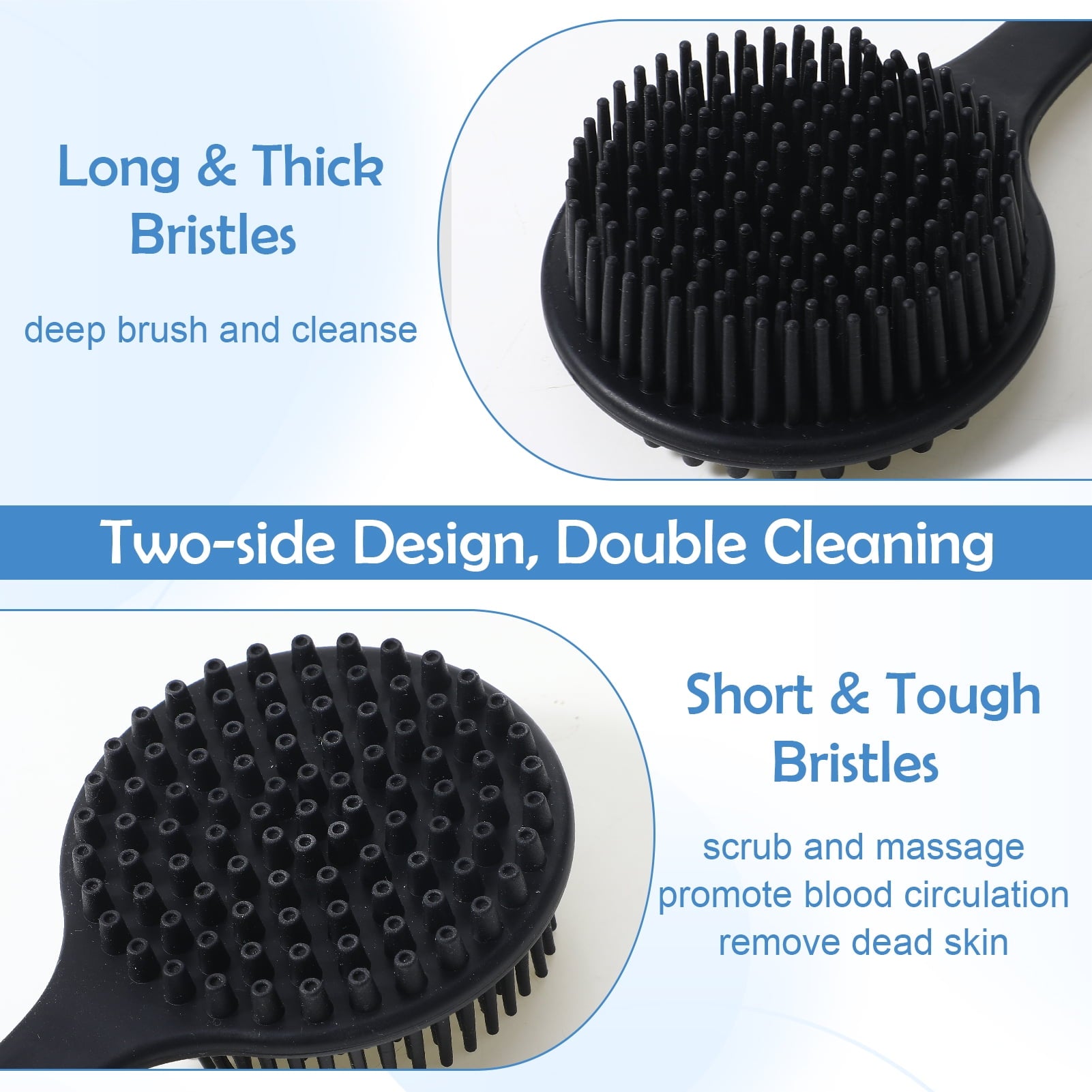 3-Pack Silicone Back Scrubber Set with 14" Long Handle, Body and Face Brushes + 2 Hooks - Deep Exfoliating and Lather... - Image 4