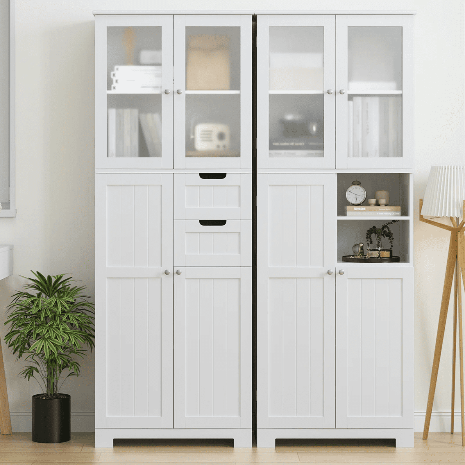 67" Bathroom Cabinet, White Linen Cabinet with Doors and Removable Drawers, Kitchen Cupboard - Image 5