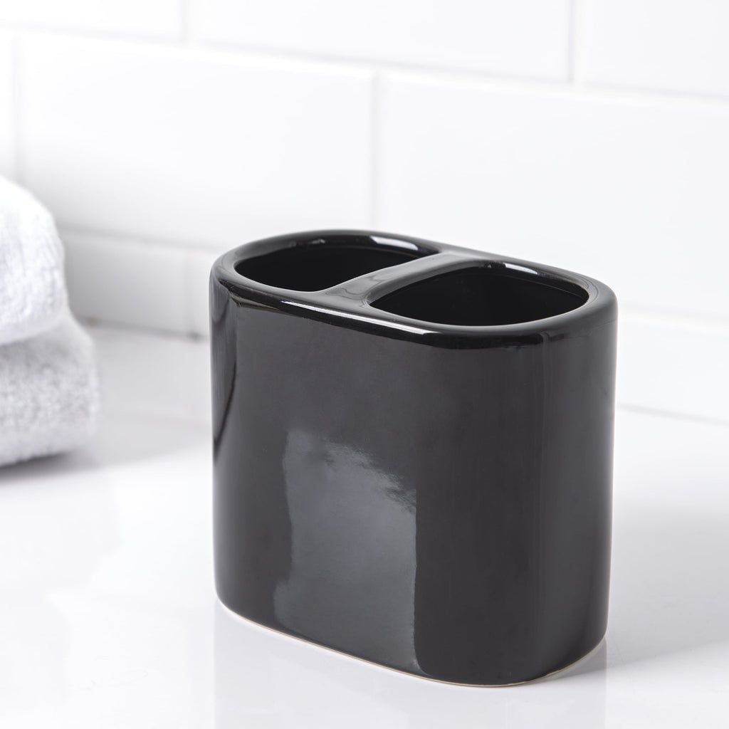 Mainstays Basic Rich Black Ceramic Toothbrush Holder for Adults - Image 3