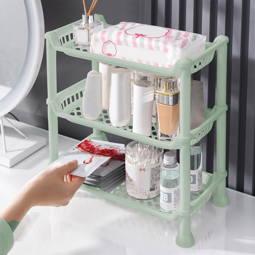 3 Tier Shower Multifunctional Makeup Storage Shelf, 13.4x13.4x6.9in Floor Storage Rack, Plastic Organizer for Kitchen Bedroom Bathroom Offic - Image 2